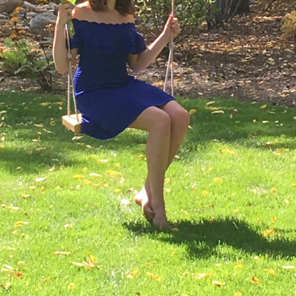 Eliza J Royal Blue Off the Shoulder Ruffle Midi Dress - Picture 4 of 8